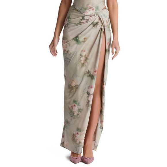 New HOUSE OF CB Vesper Gathered Side Slit Skirt in Rich Brown sz L - Picture 6 of 12